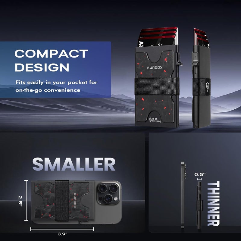 RUNBOX Mens Business Card Holder, Slim Card Wallet for Men and Women, Minimalist RFID Blocking Wallet with Pop-Up Function, Thin Design, Metal Cases Holds 6+6 Cards, Gifts for Men, Men's Accessories - Image 5